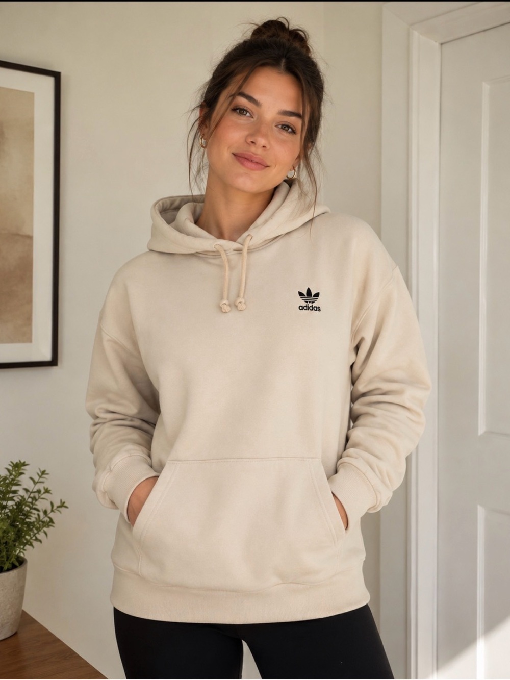Adidas Trefoil Hoodie in Light Beige